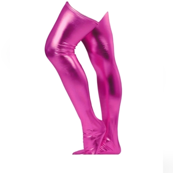 HOT PINK metallic glitter one size fits most Thigh High stretchy stockin… - Picture 2 of 4